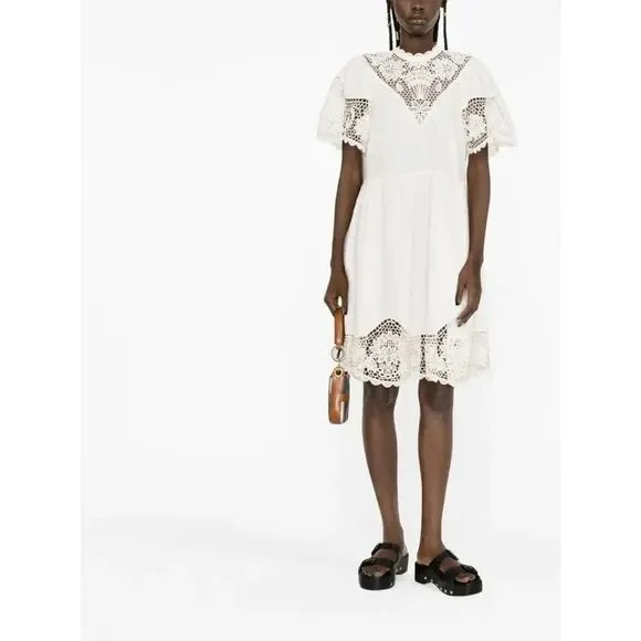 knee length dresses for ladies Layla Lace Mini Dress - Chalk White Short Sleeve Mini Dress main image 0